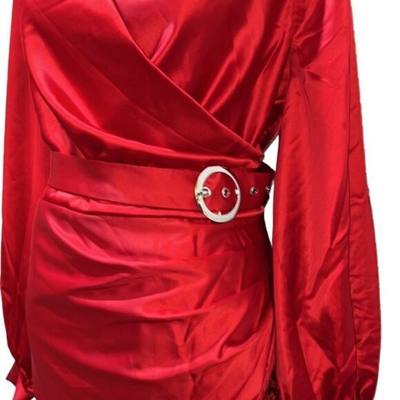 FTF Belted Satin Mini Dress With Tassels - Picture 7 of 14